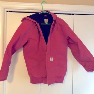 Carhartt Wmn Sz M Pink Rose Duck Flannel Quilted Lined Hooded Jacket
